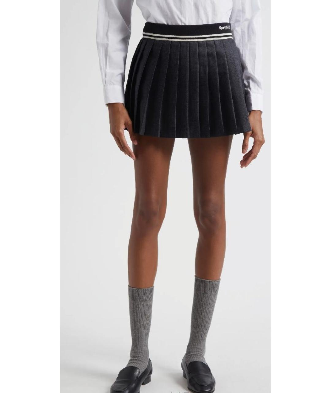 SPORTY AND RICH Антрацитовая шерстяная юбка мини, фото 5