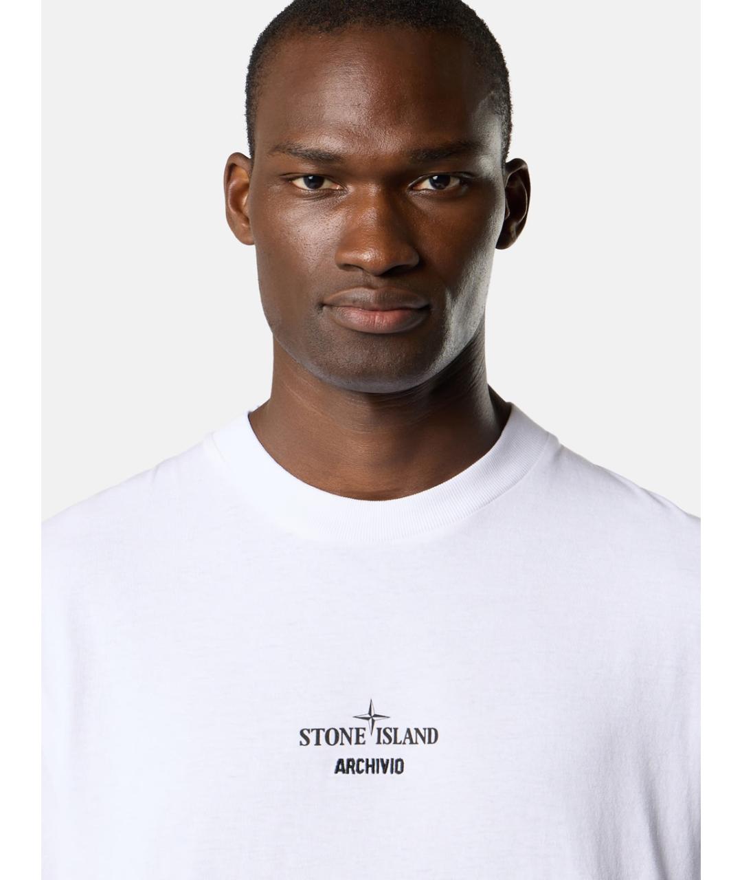 STONE ISLAND Белая хлопковая футболка, фото 4