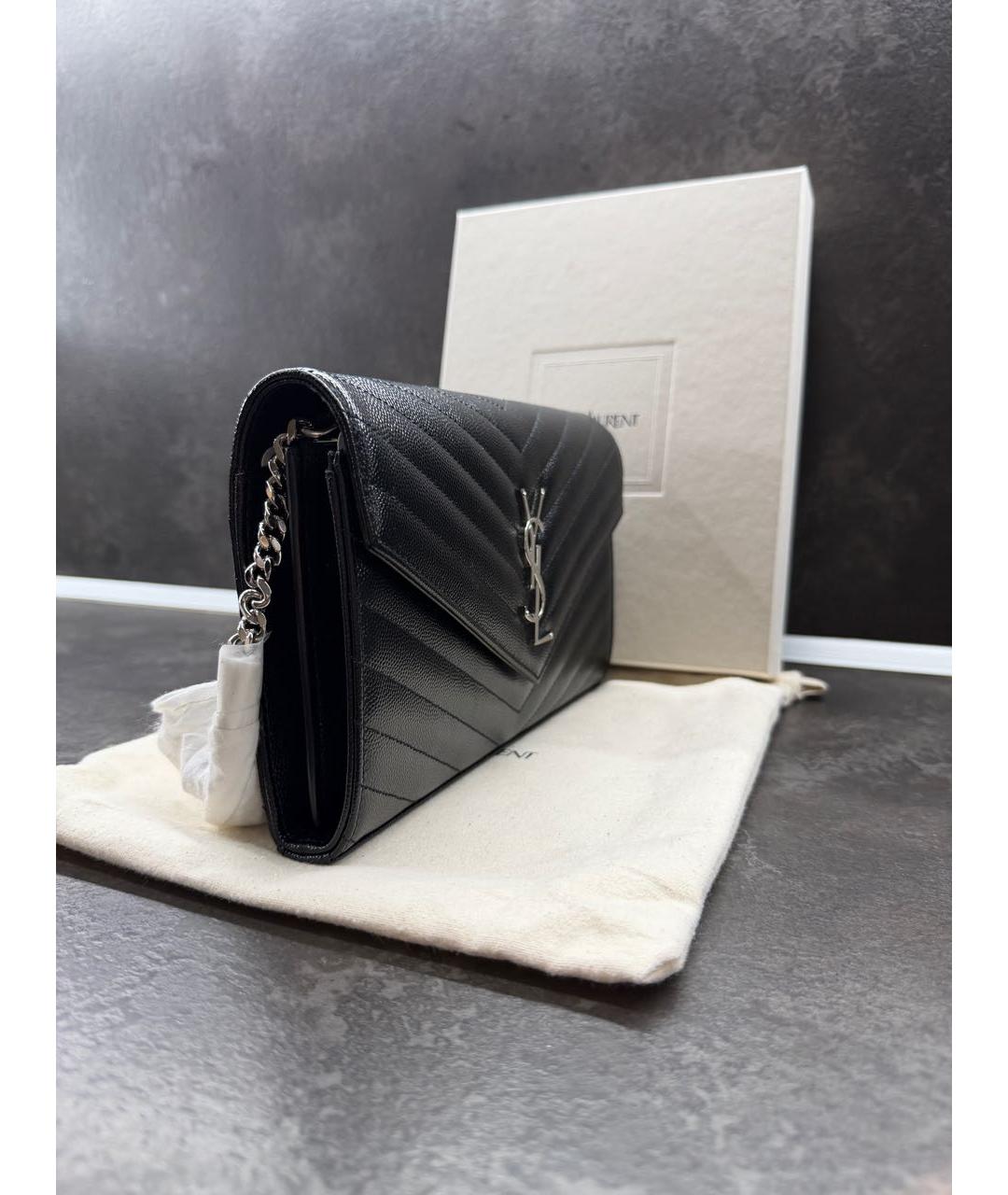 SAINT LAURENT Черная кожаная сумка через плечо, фото 2