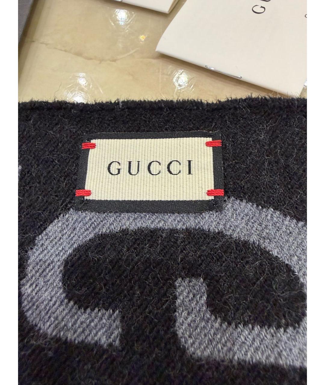 GUCCI Серый шерстяной шарф, фото 6