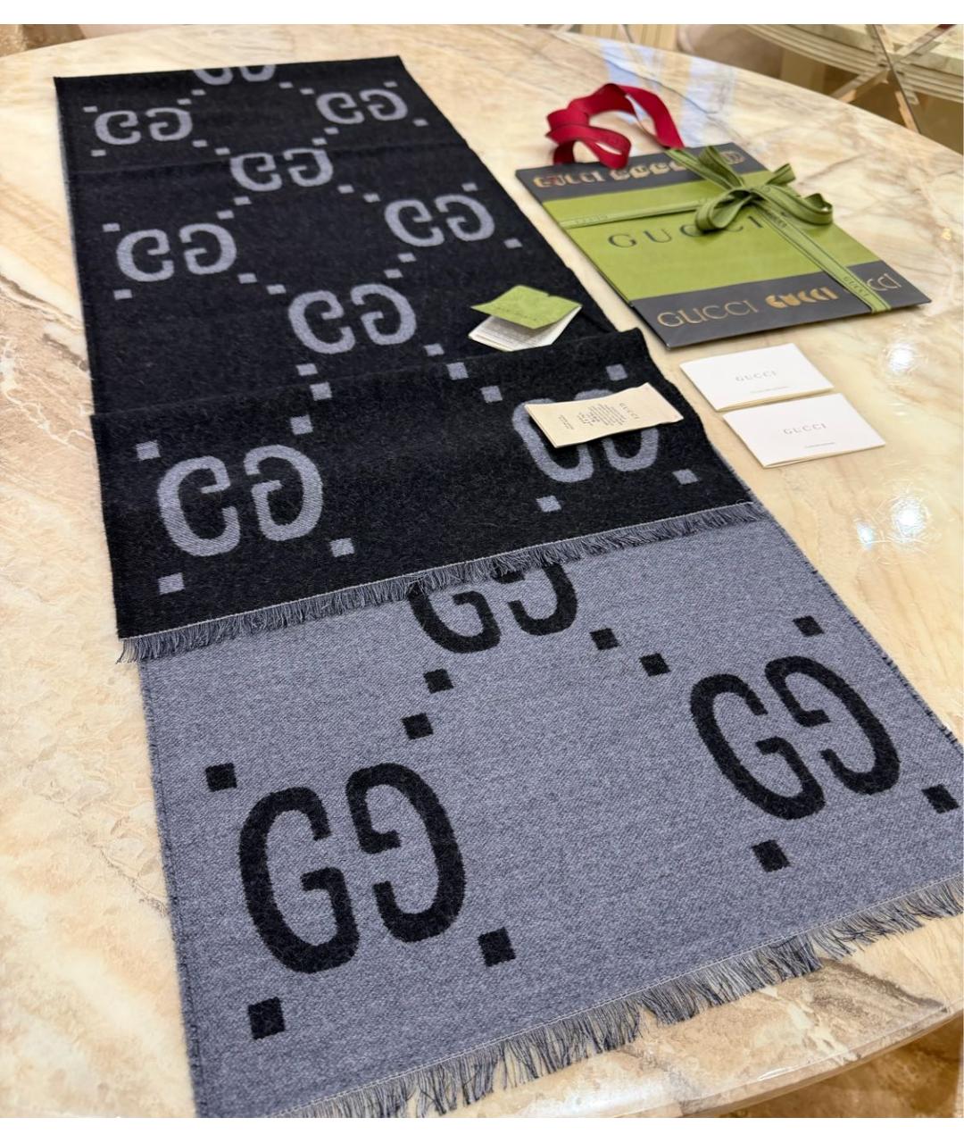 GUCCI Серый шерстяной шарф, фото 3
