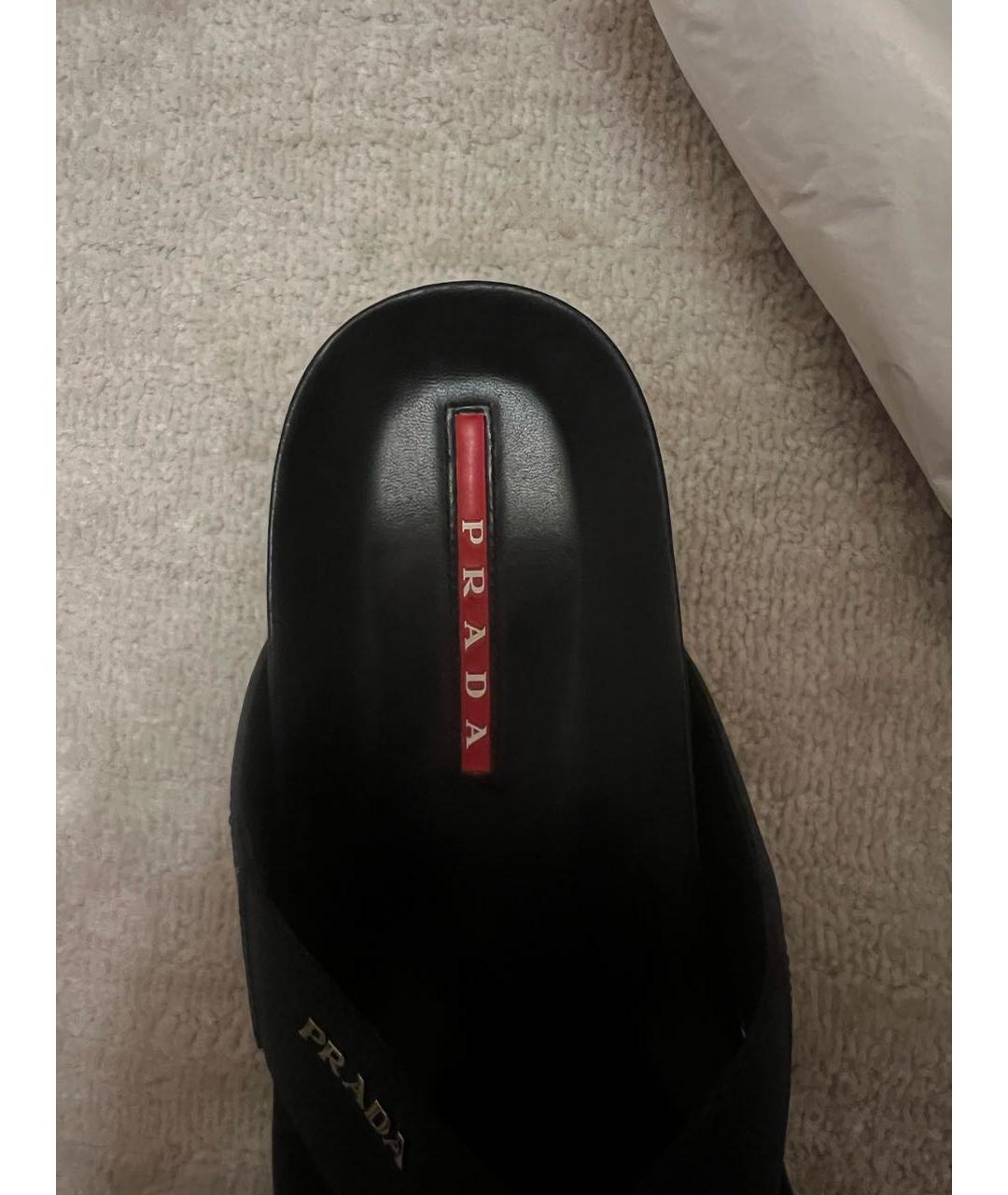 PRADA Черные текстильные шлепанцы, фото 5