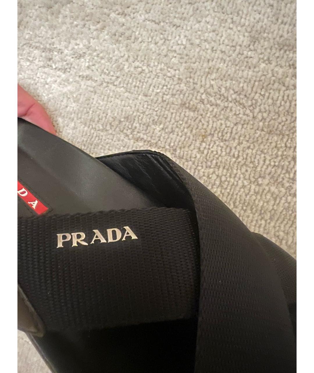 PRADA Черные текстильные шлепанцы, фото 6
