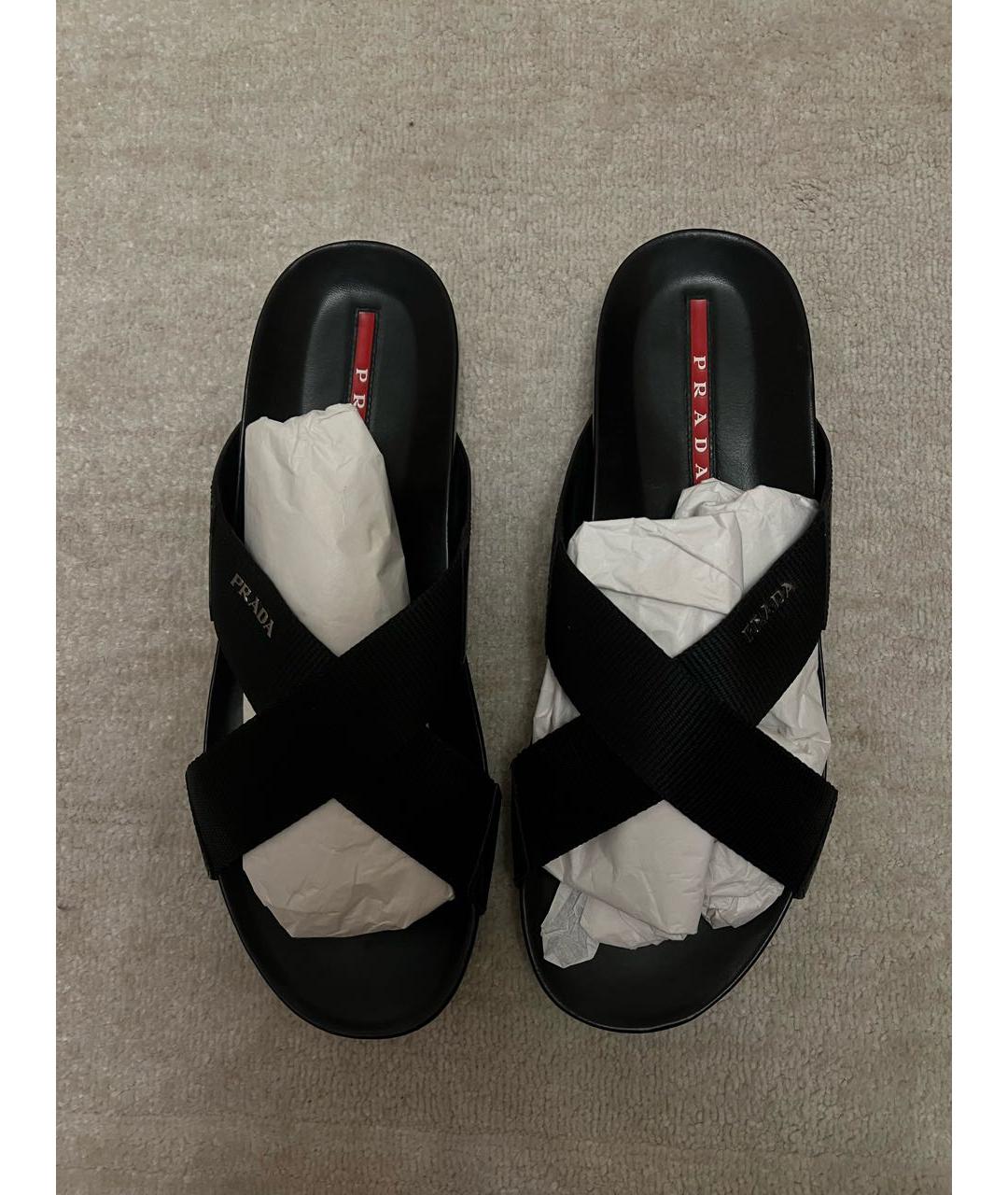 PRADA Черные текстильные шлепанцы, фото 2