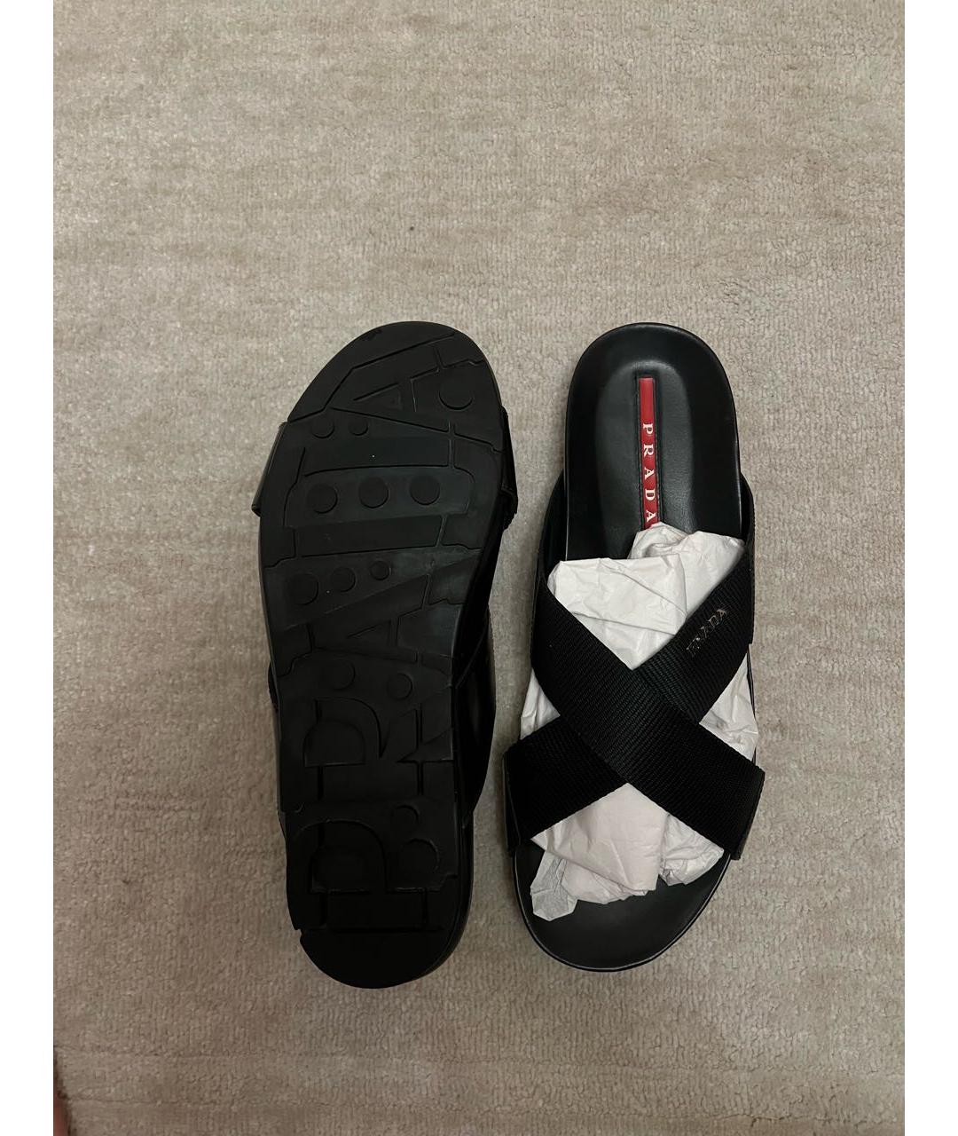 PRADA Черные текстильные шлепанцы, фото 3