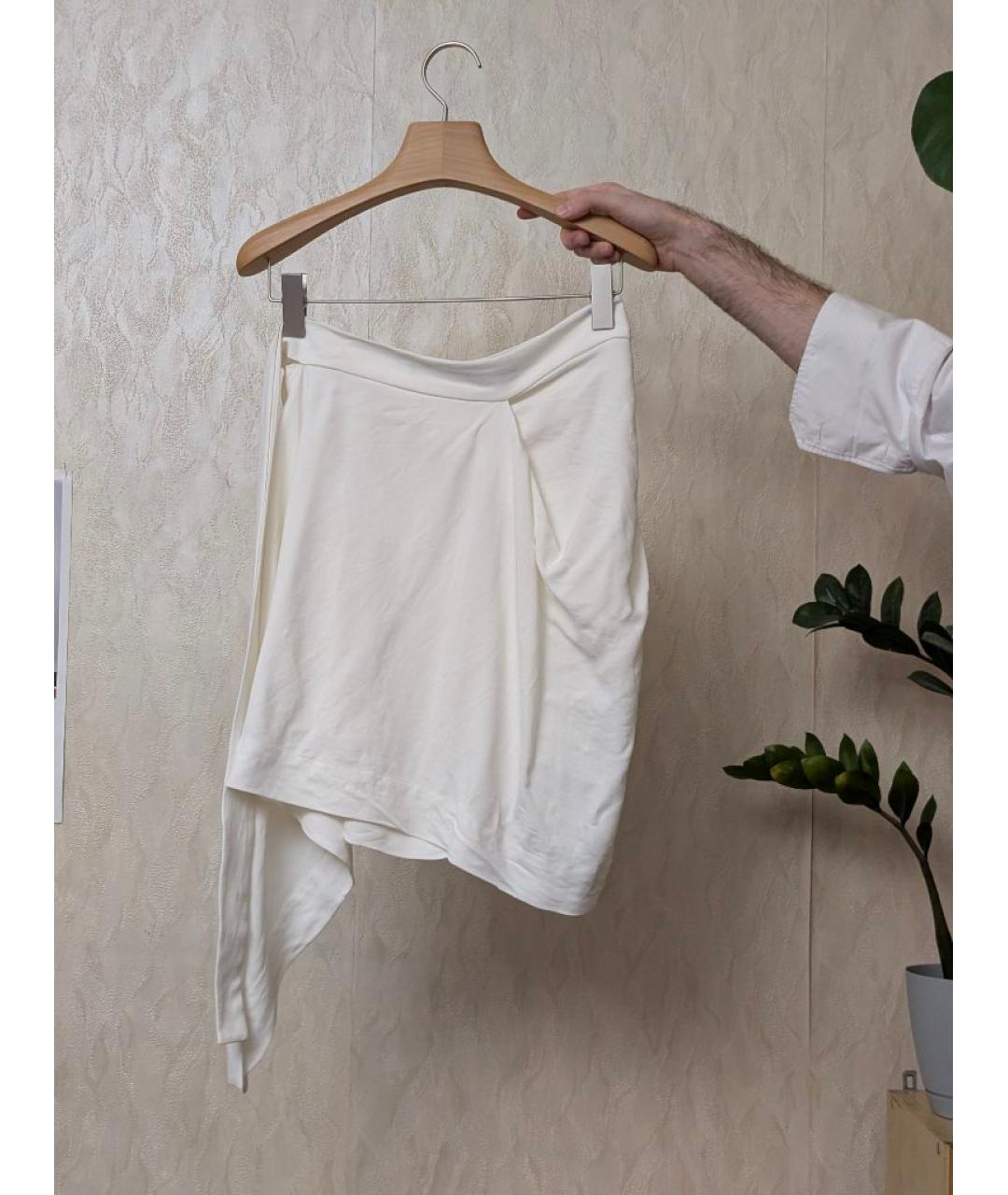 RICK OWENS Белая вискозная юбка мини, фото 2