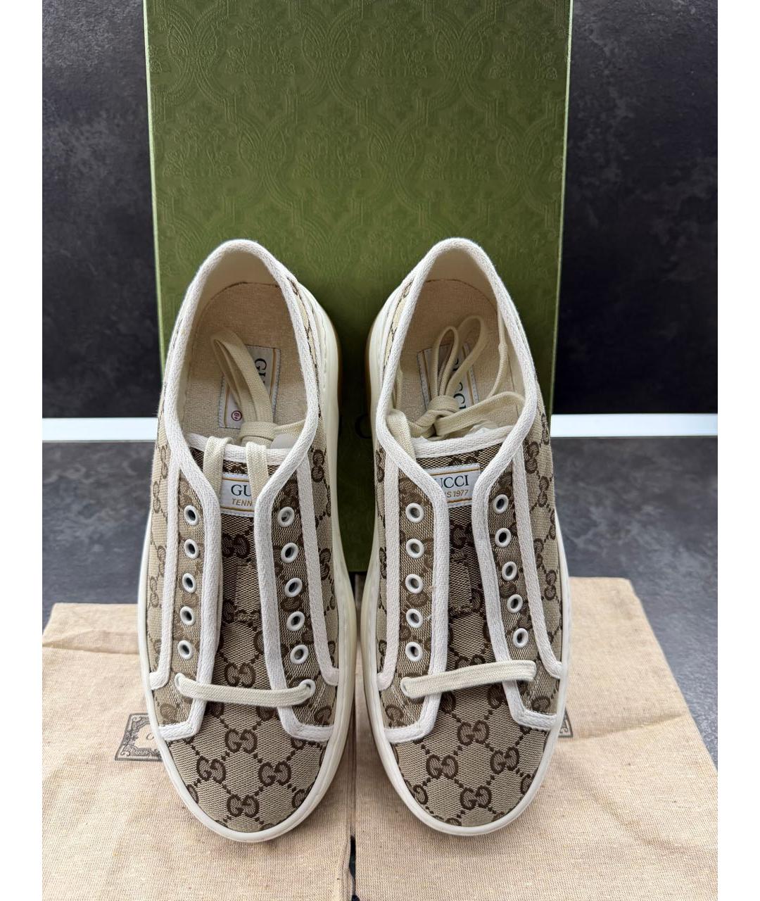 GUCCI Бежевые текстильные низкие кроссовки / кеды, фото 3