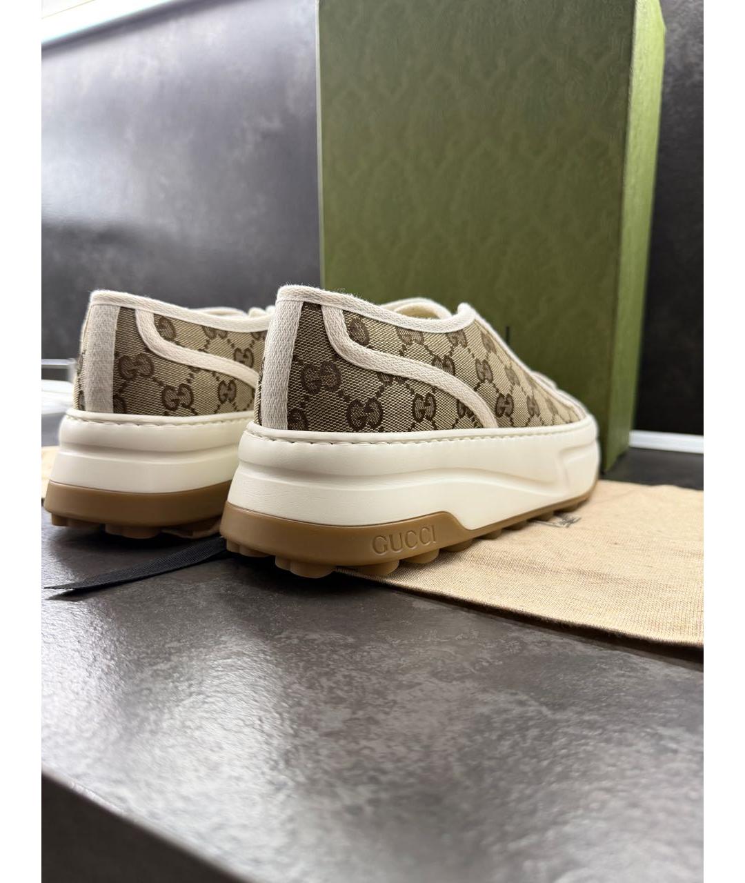 GUCCI Бежевые текстильные низкие кроссовки / кеды, фото 8