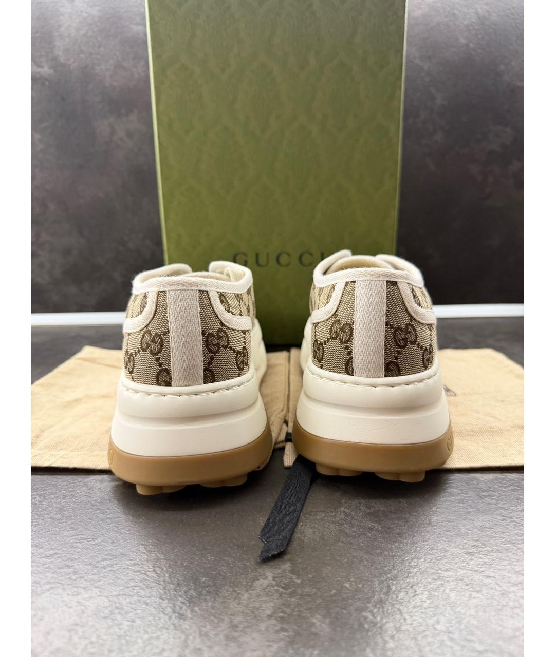 GUCCI Бежевые текстильные низкие кроссовки / кеды, фото 4