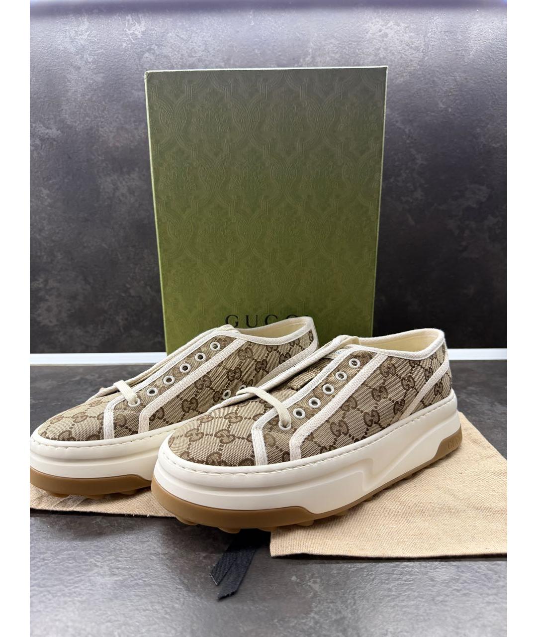 GUCCI Бежевые текстильные низкие кроссовки / кеды, фото 2