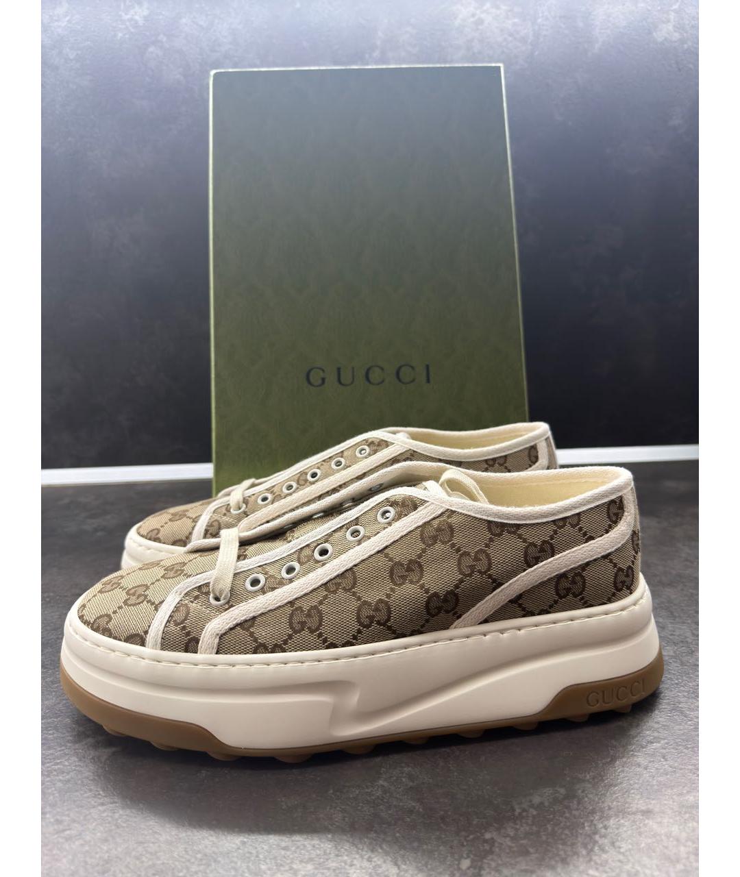 GUCCI Бежевые текстильные низкие кроссовки / кеды, фото 9