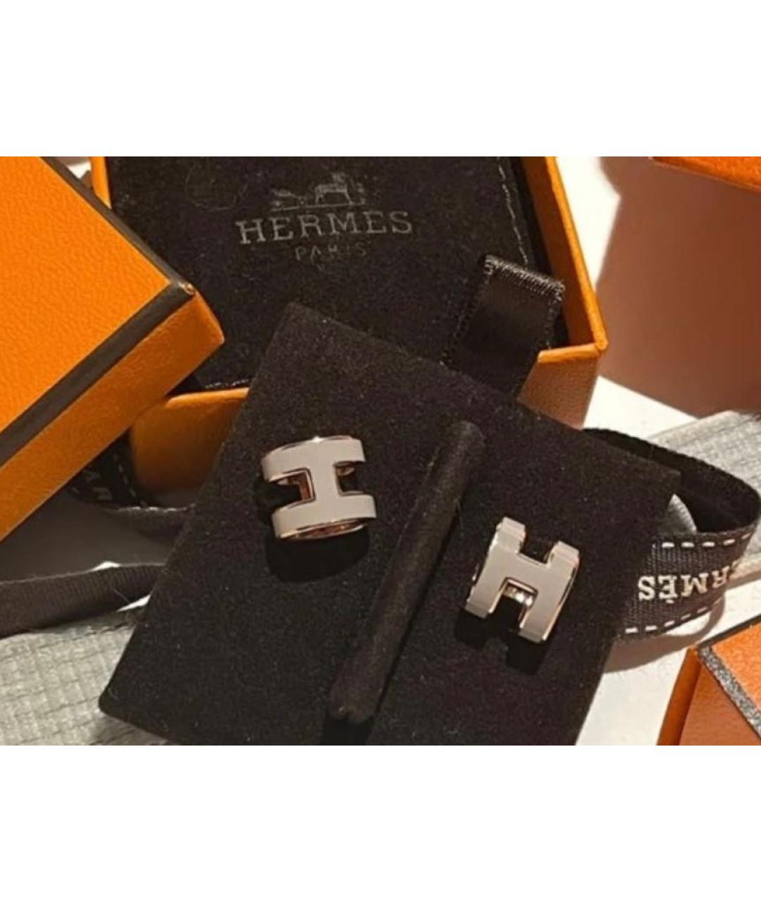 HERMES Бежевые металлические серьги, фото 3