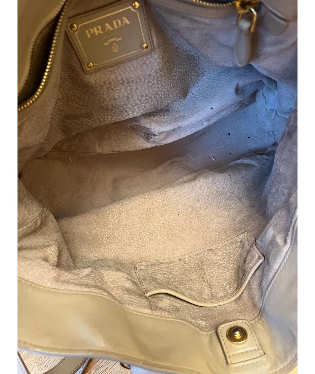 PRADA Бежевая кожаная сумка с короткими ручками, фото 4