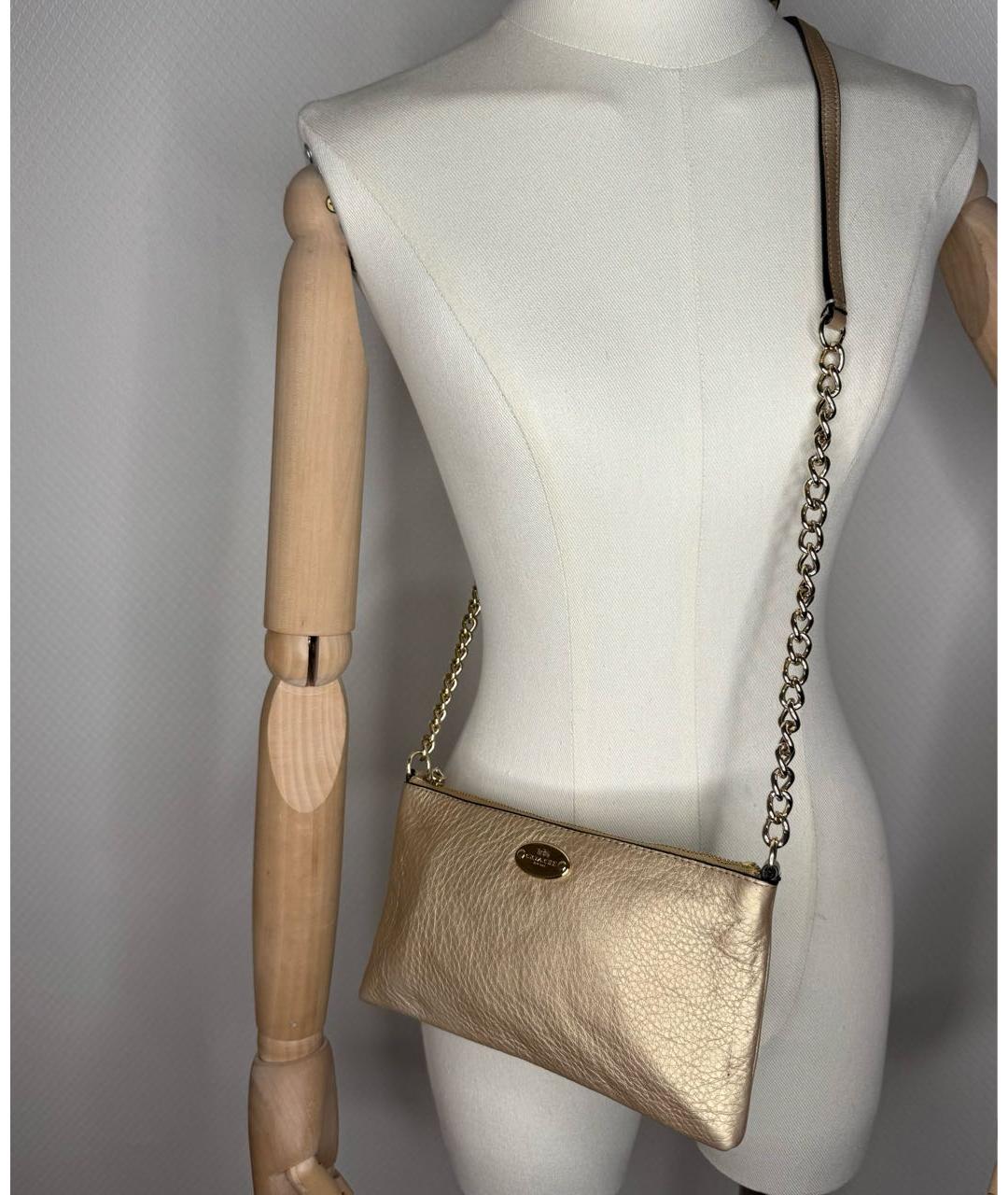 COACH Золотая кожаная сумка через плечо, фото 2