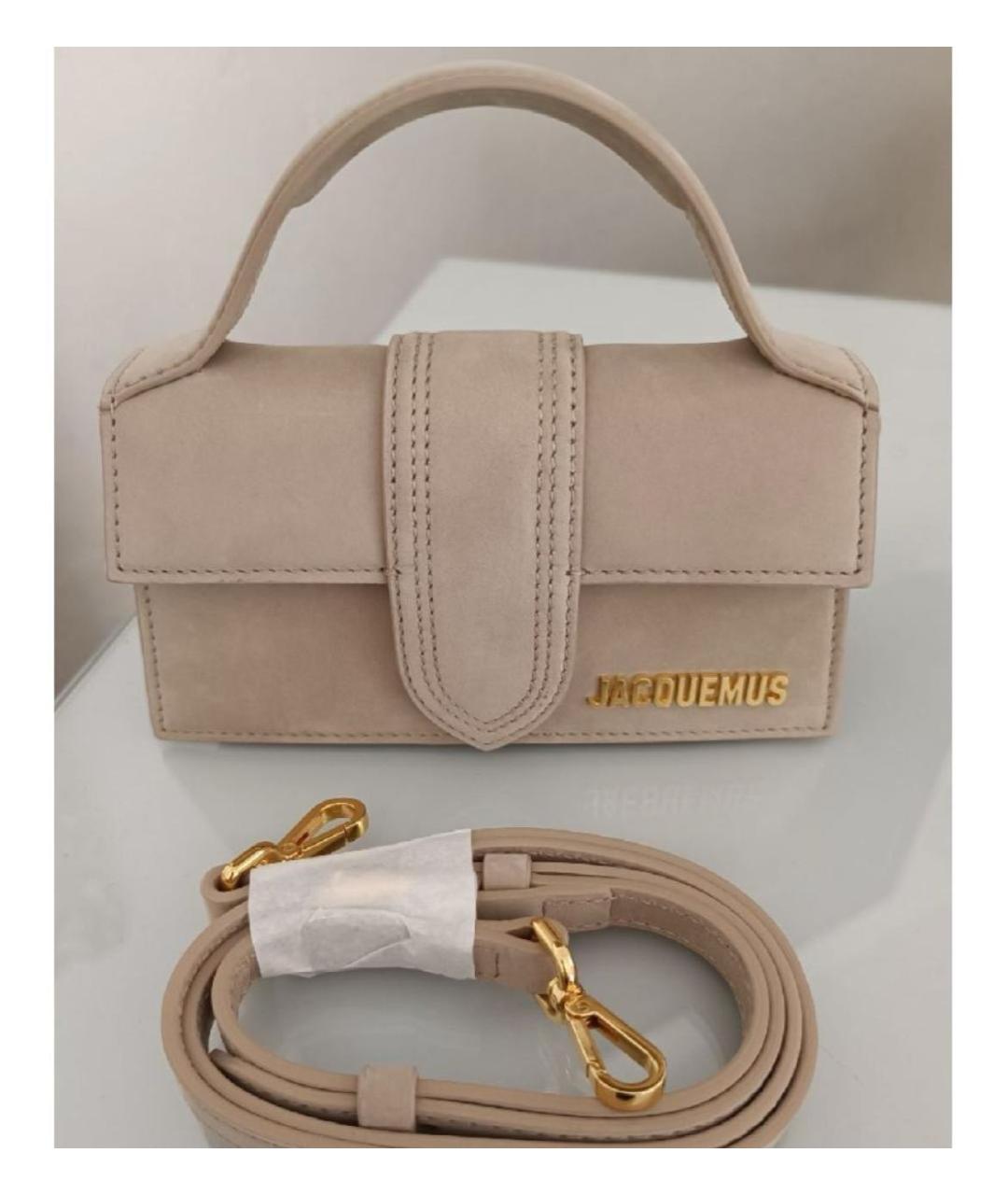 JACQUEMUS Бежевая замшевая сумка с короткими ручками, фото 3