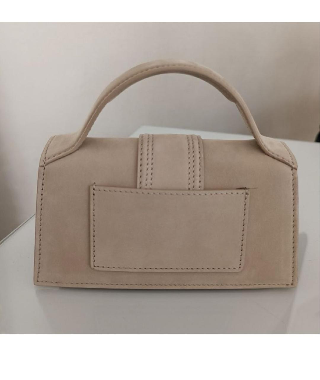 JACQUEMUS Бежевая замшевая сумка с короткими ручками, фото 2