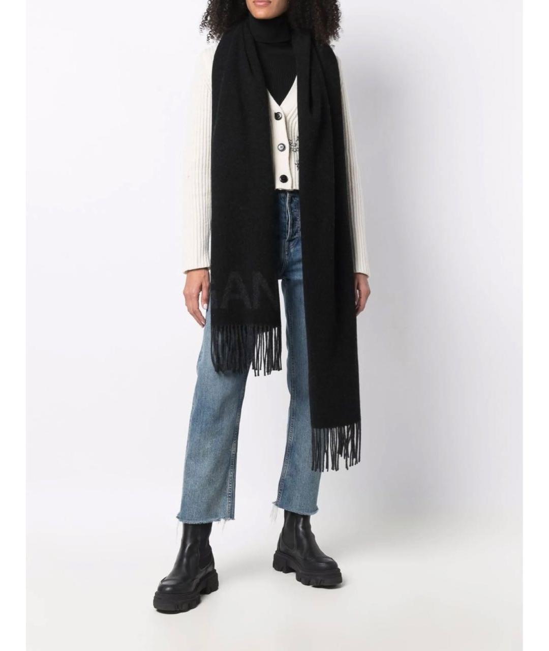 GANNI Черный шерстяной шарф, фото 2