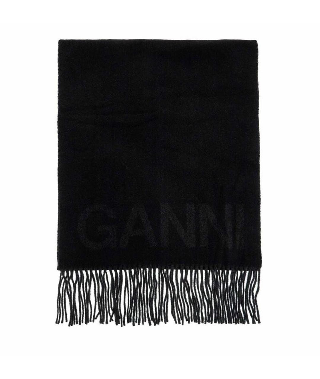 GANNI Черный шерстяной шарф, фото 1