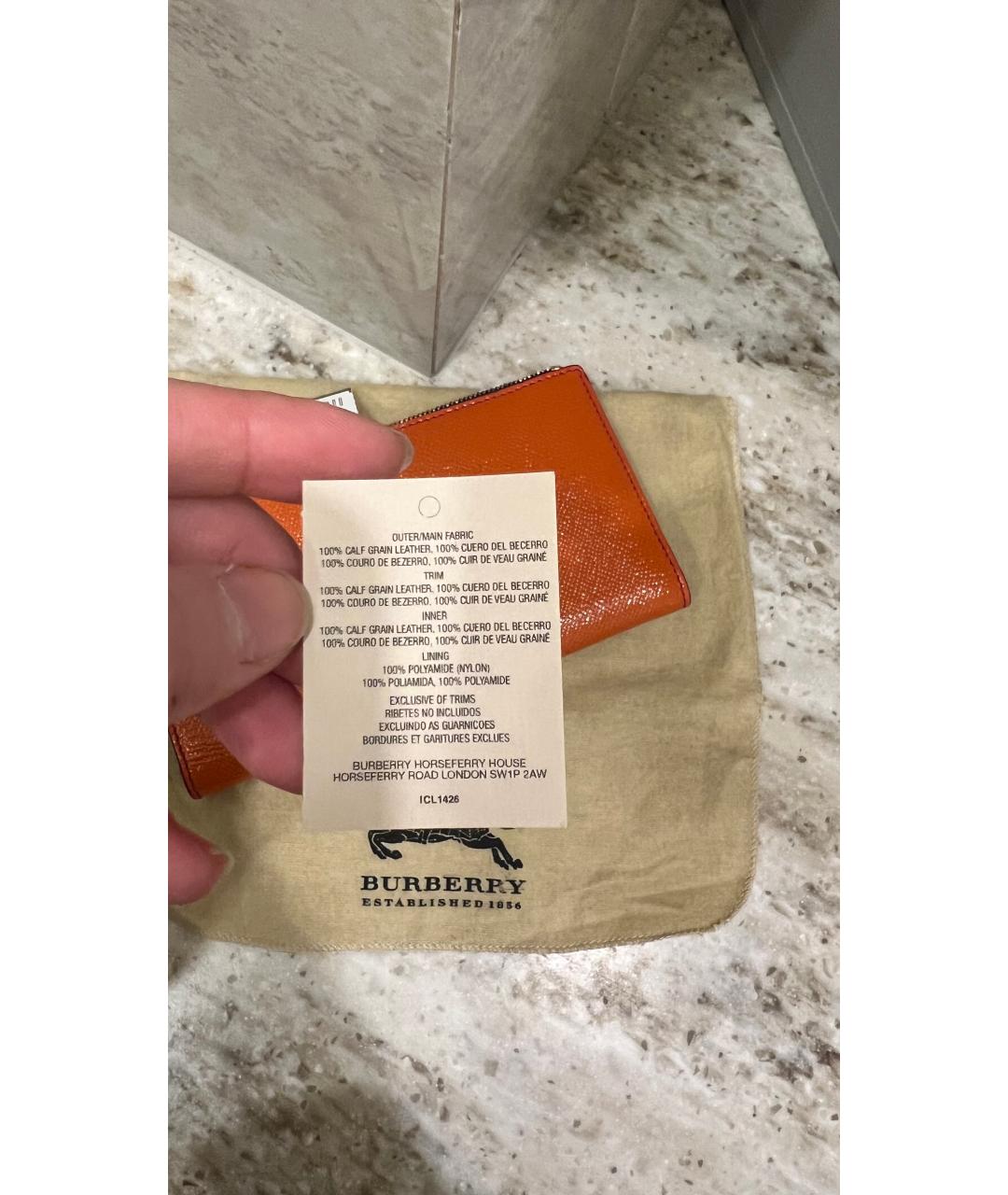 BURBERRY Оранжевый кожаный кошелек, фото 3