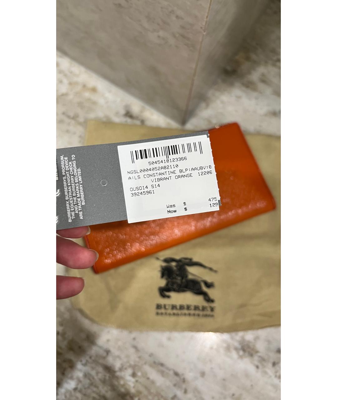 BURBERRY Оранжевый кожаный кошелек, фото 4