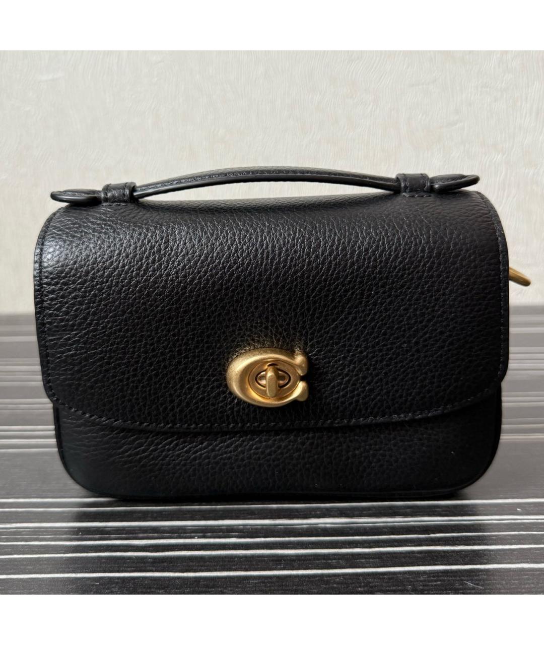COACH Черная кожаная сумка с короткими ручками, фото 7