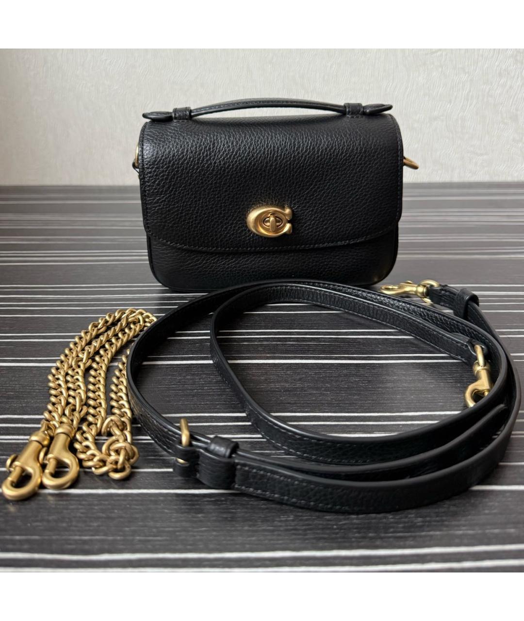 COACH Черная кожаная сумка с короткими ручками, фото 5