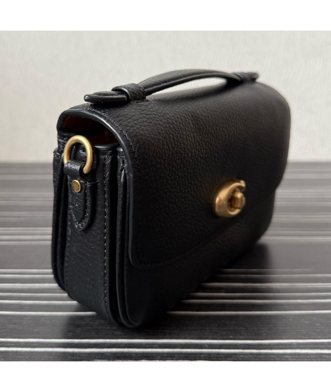 COACH Черная кожаная сумка с короткими ручками, фото 2
