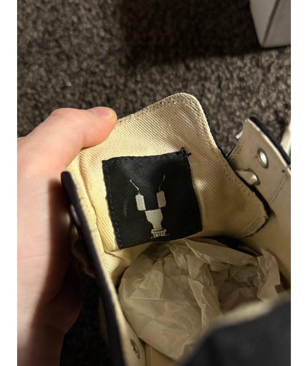 RICK OWENS Черные текстильные низкие кроссовки / кеды, фото 5