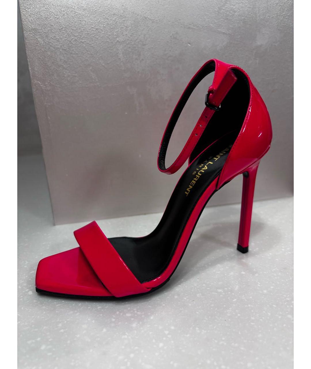 SAINT LAURENT Фуксия босоножки из лакированной кожи, фото 5
