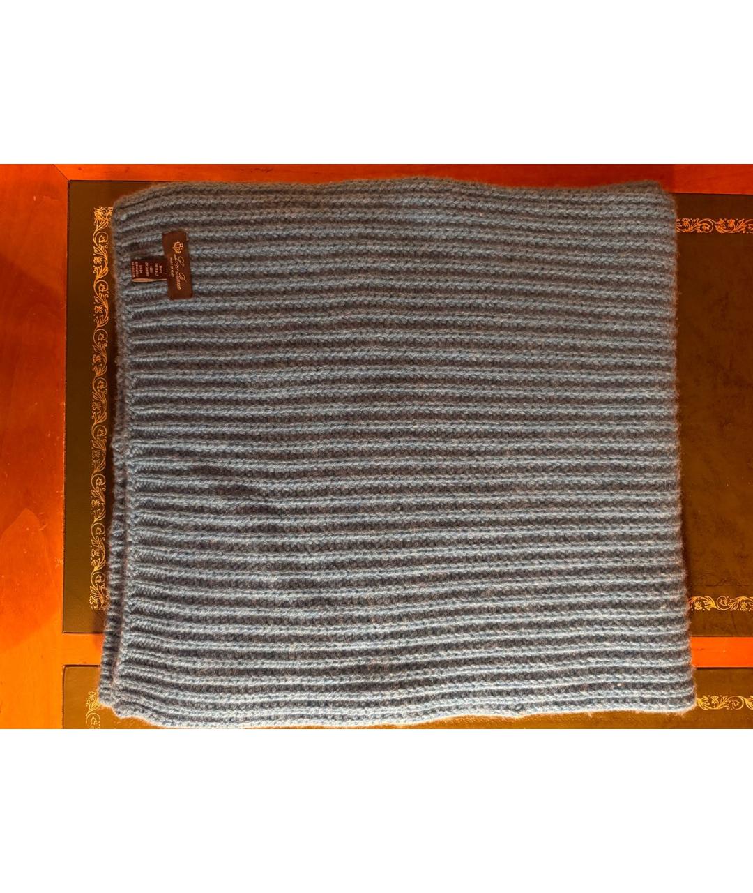 LORO PIANA Голубой кашемировый шарф, фото 5