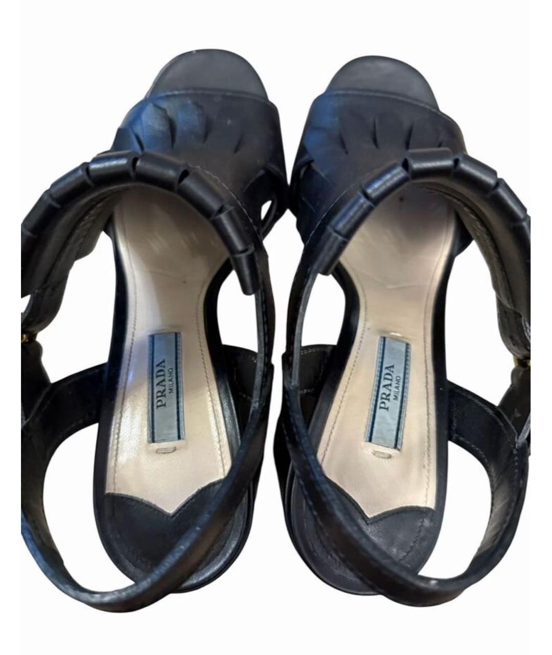 PRADA Черные кожаные босоножки, фото 3