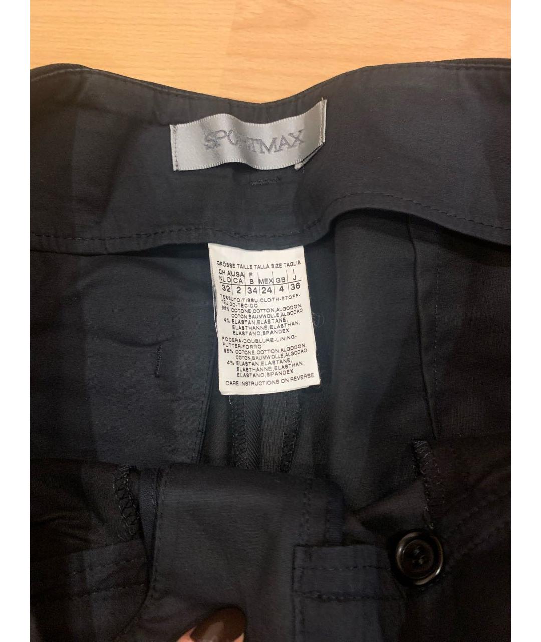 SPORTMAX Черные хлопко-эластановые прямые брюки, фото 5