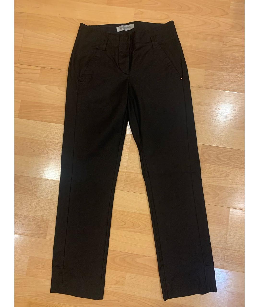 SPORTMAX Черные хлопко-эластановые прямые брюки, фото 2