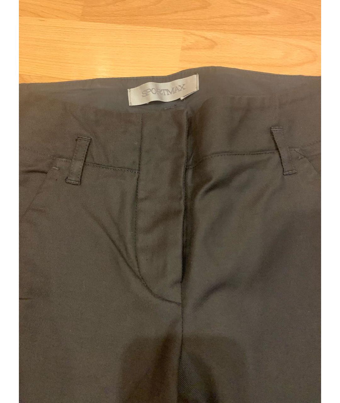 SPORTMAX Черные хлопко-эластановые прямые брюки, фото 3
