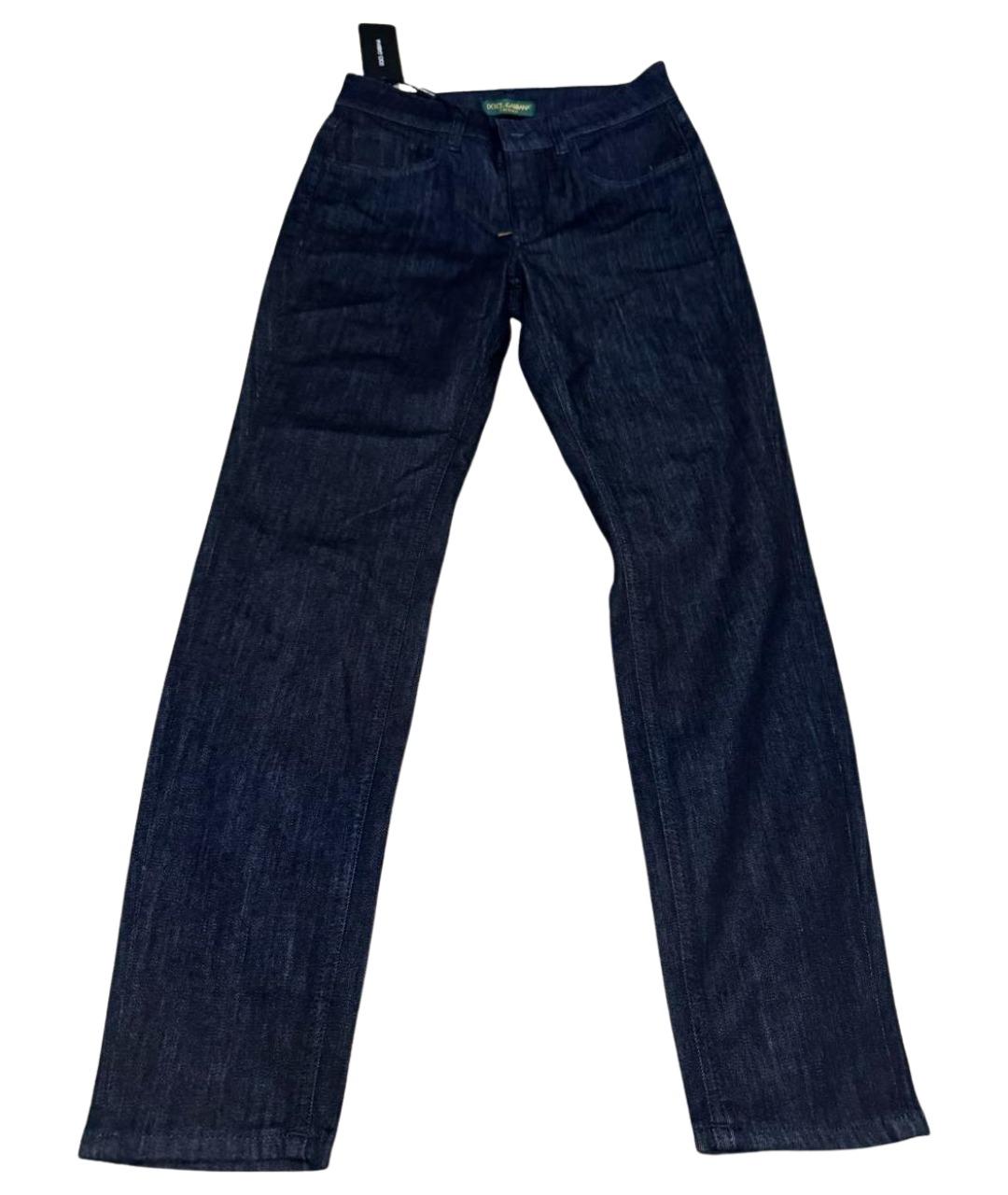DOLCE&GABBANA Темно-синие хлопко-эластановые прямые джинсы, фото 1