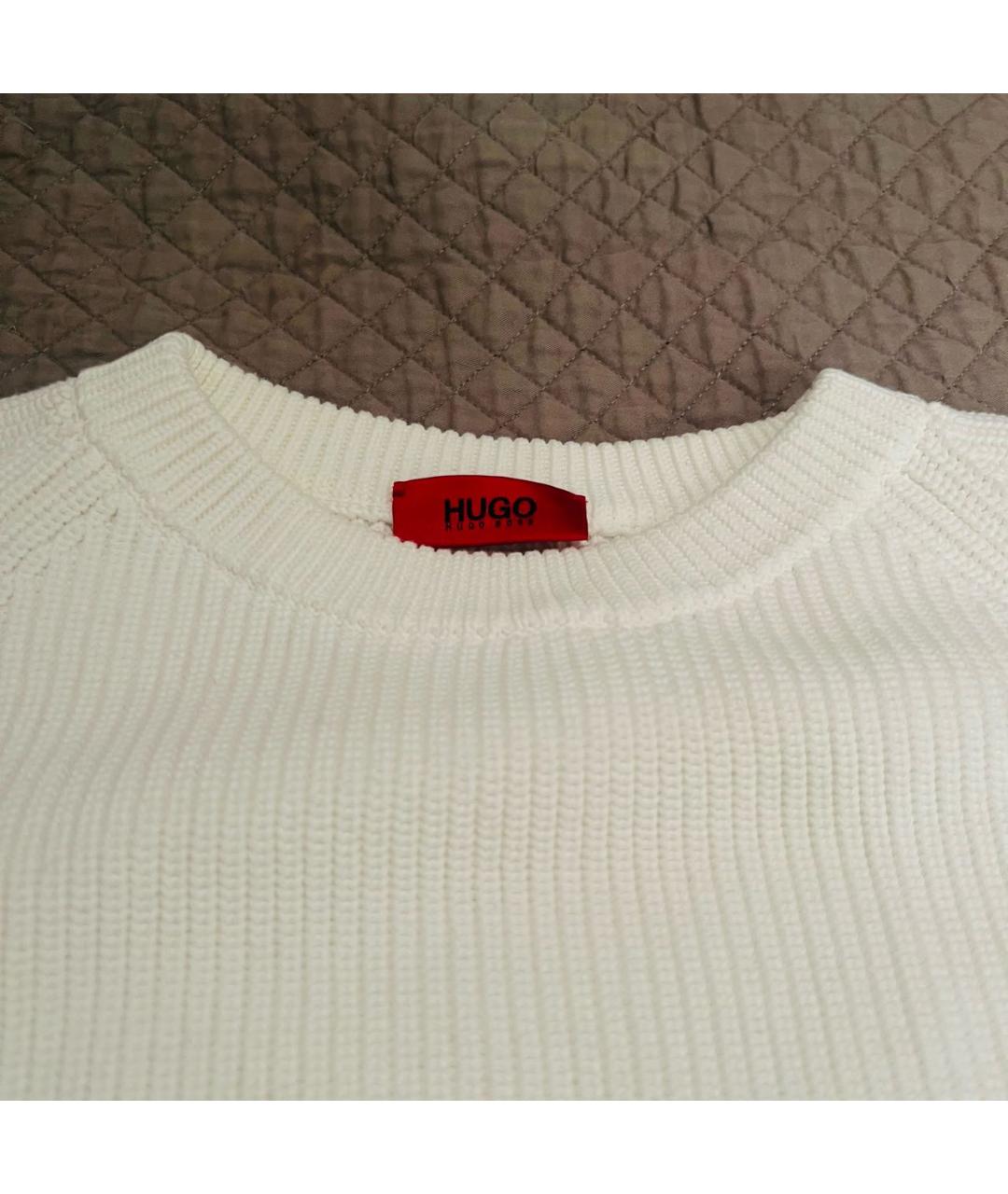 HUGO BOSS Белый хлопковый джемпер / свитер, фото 3