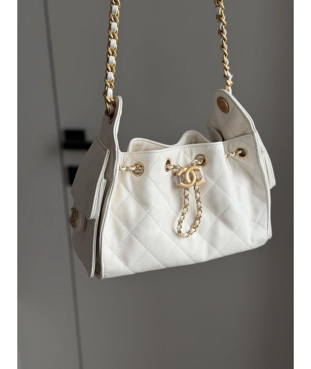 CHANEL Белая кожаная сумка тоут, фото 3