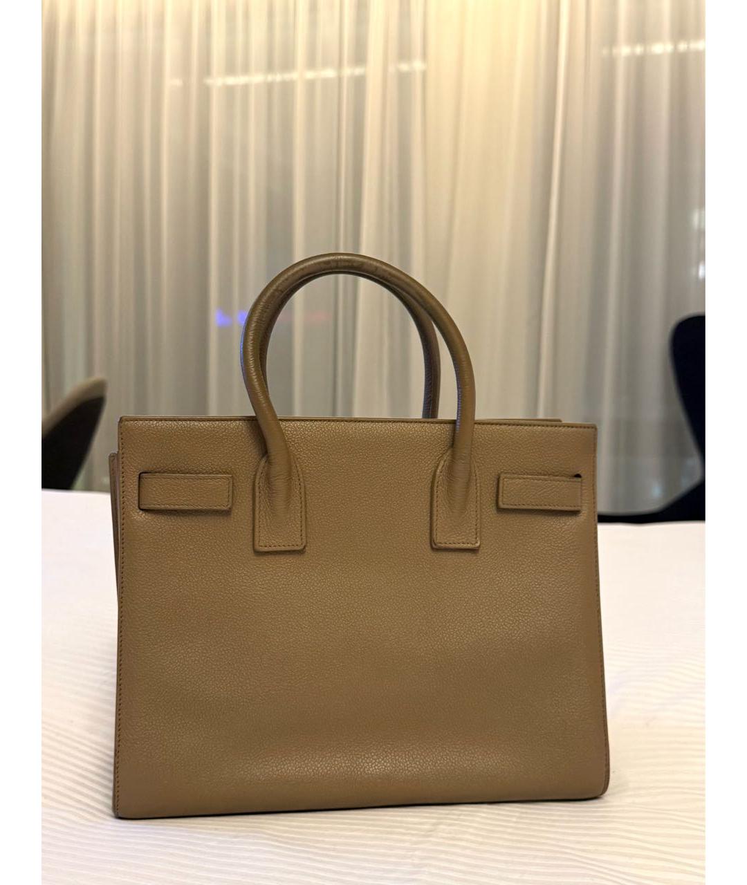 SAINT LAURENT Коричневая кожаная сумка с короткими ручками, фото 3