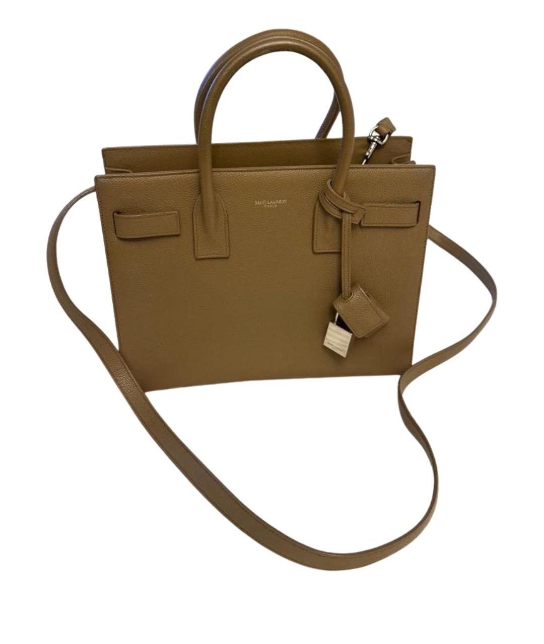 SAINT LAURENT Коричневая кожаная сумка с короткими ручками, фото 1