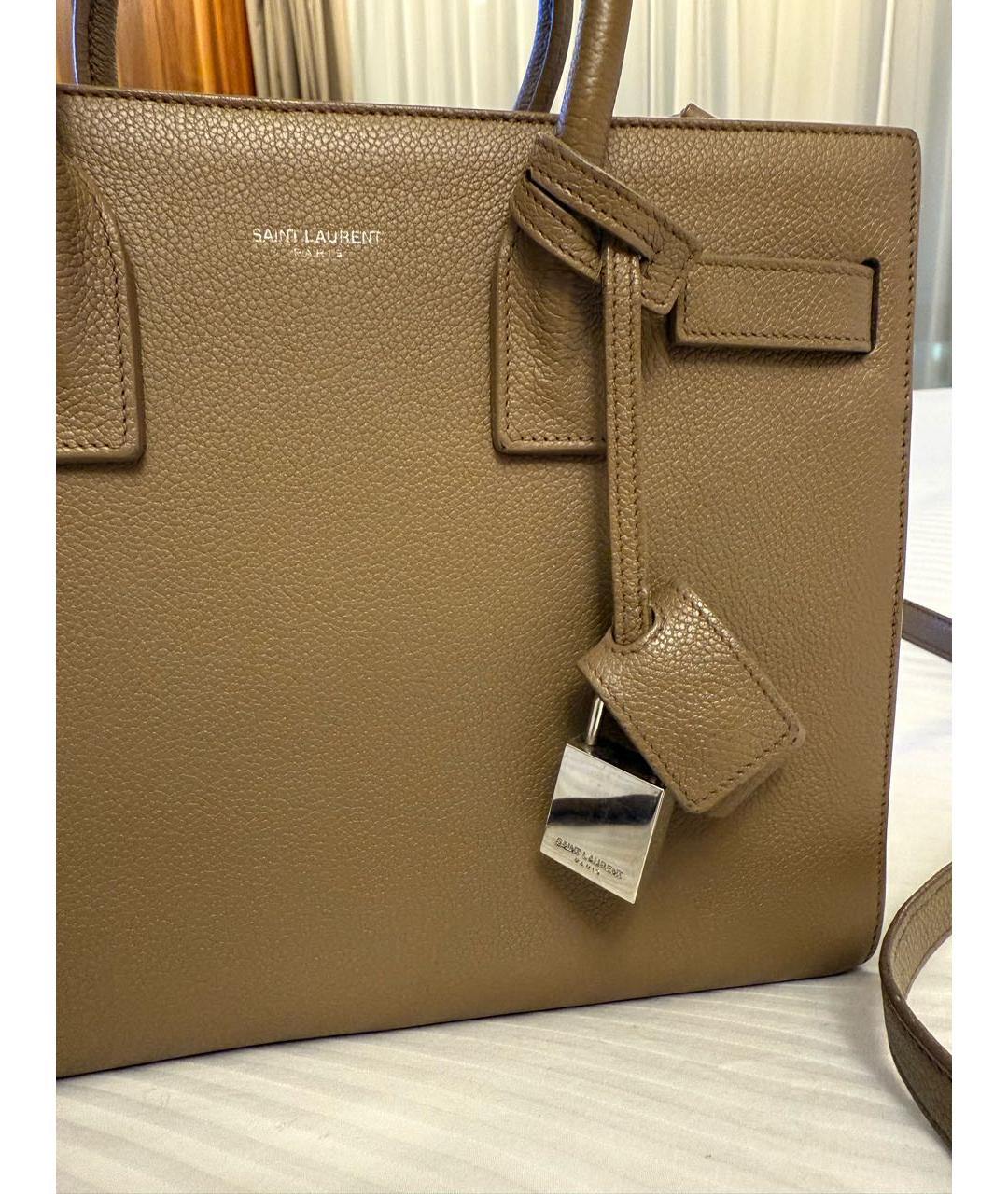 SAINT LAURENT Коричневая кожаная сумка с короткими ручками, фото 8