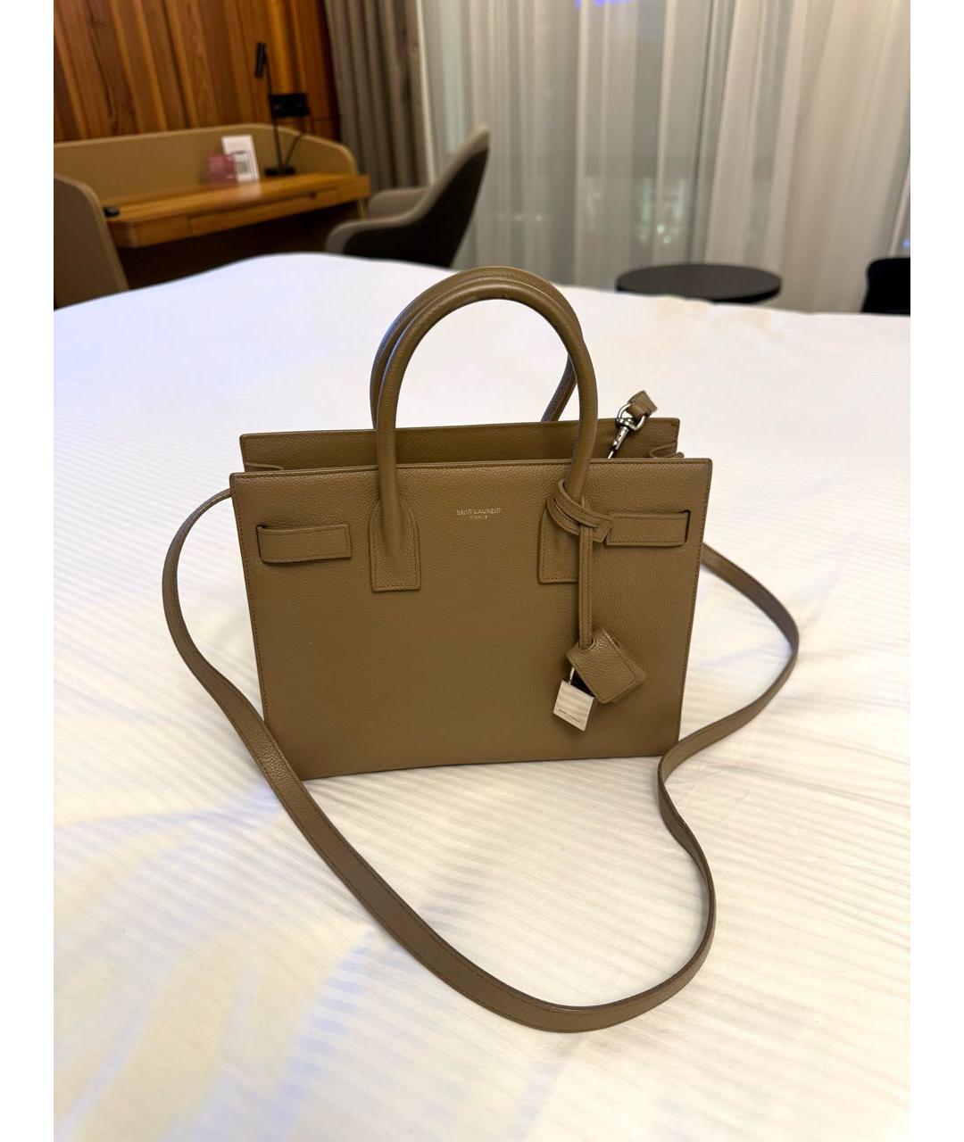 SAINT LAURENT Коричневая кожаная сумка с короткими ручками, фото 9