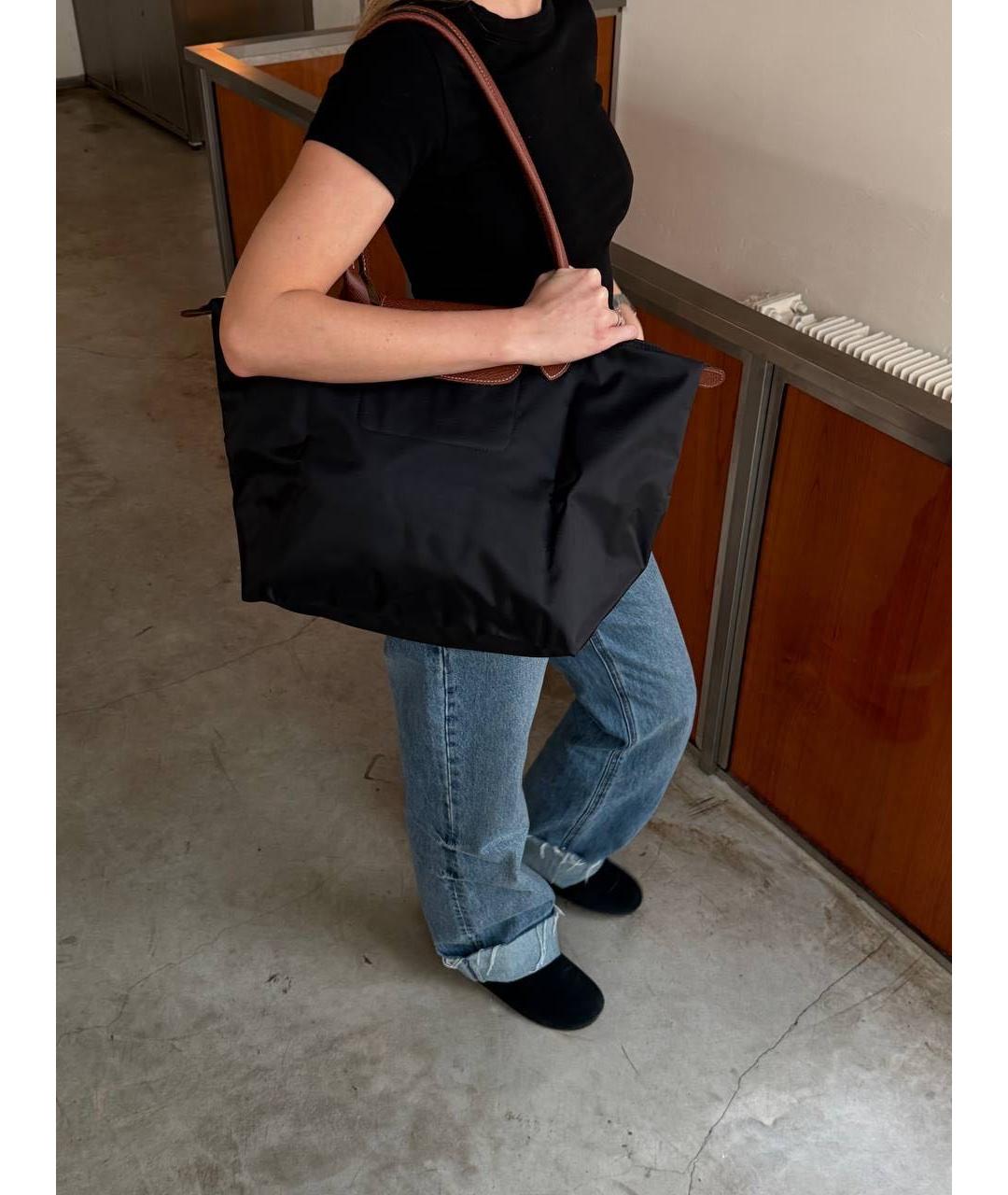 LONGCHAMP Черная тканевая сумка тоут, фото 2