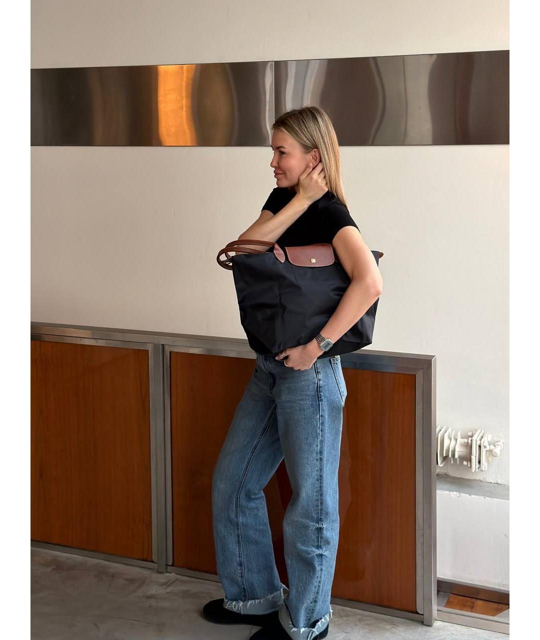 LONGCHAMP Черная тканевая сумка тоут, фото 3