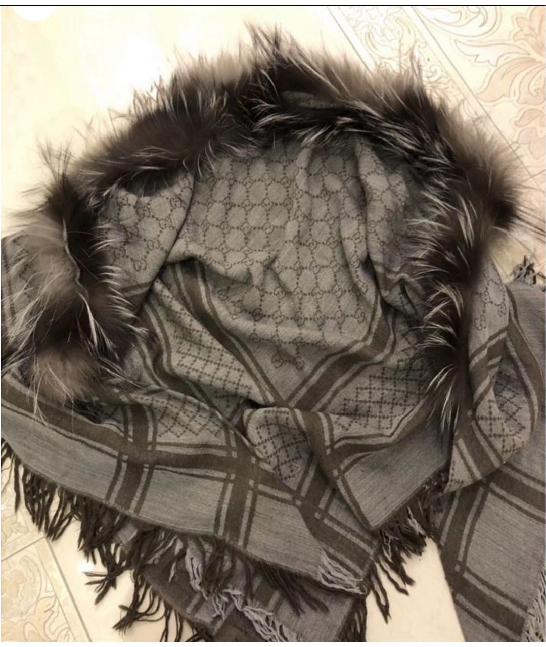 GUCCI Серый шерстяной платок, фото 5