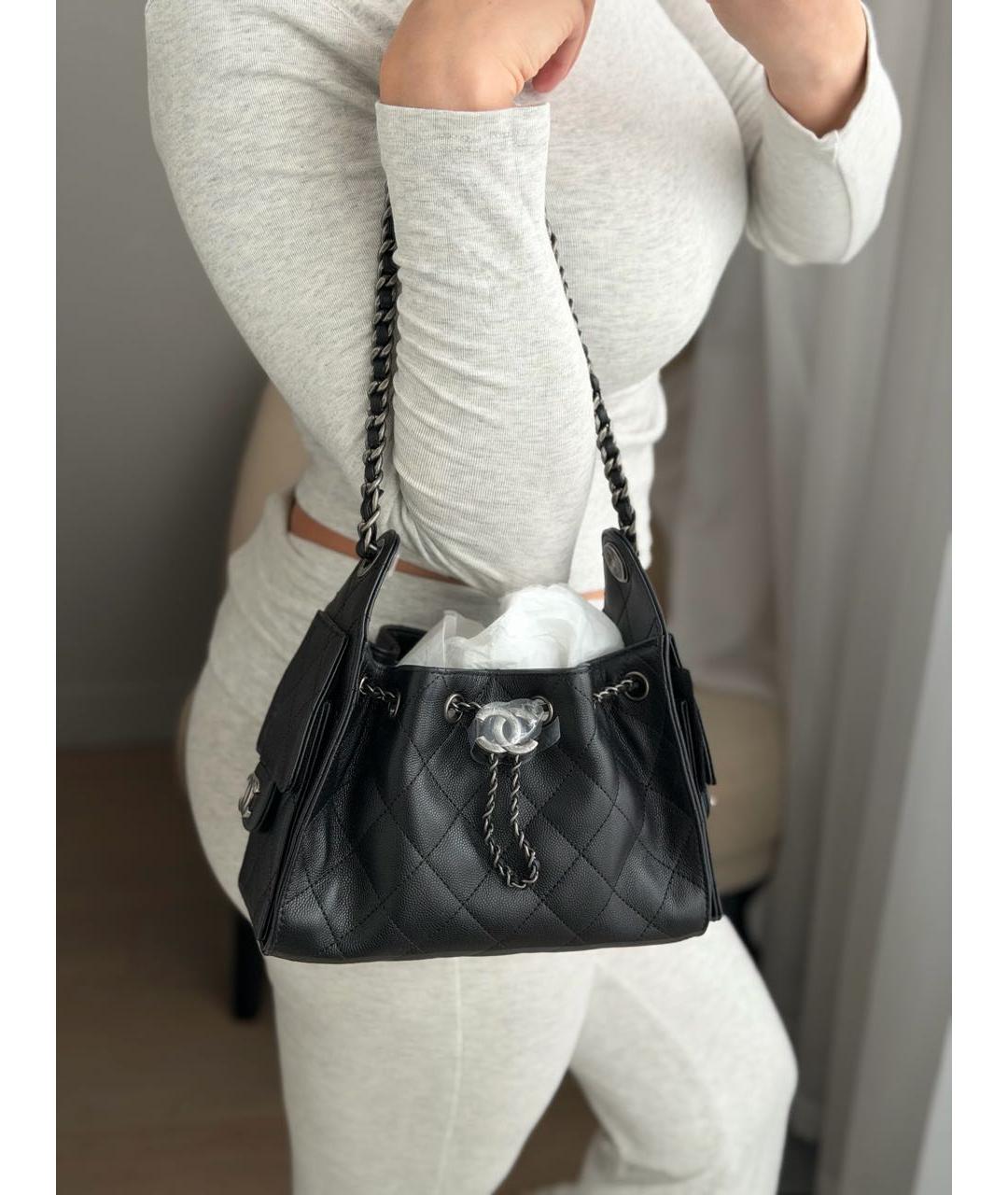 CHANEL Черная кожаная сумка тоут, фото 6