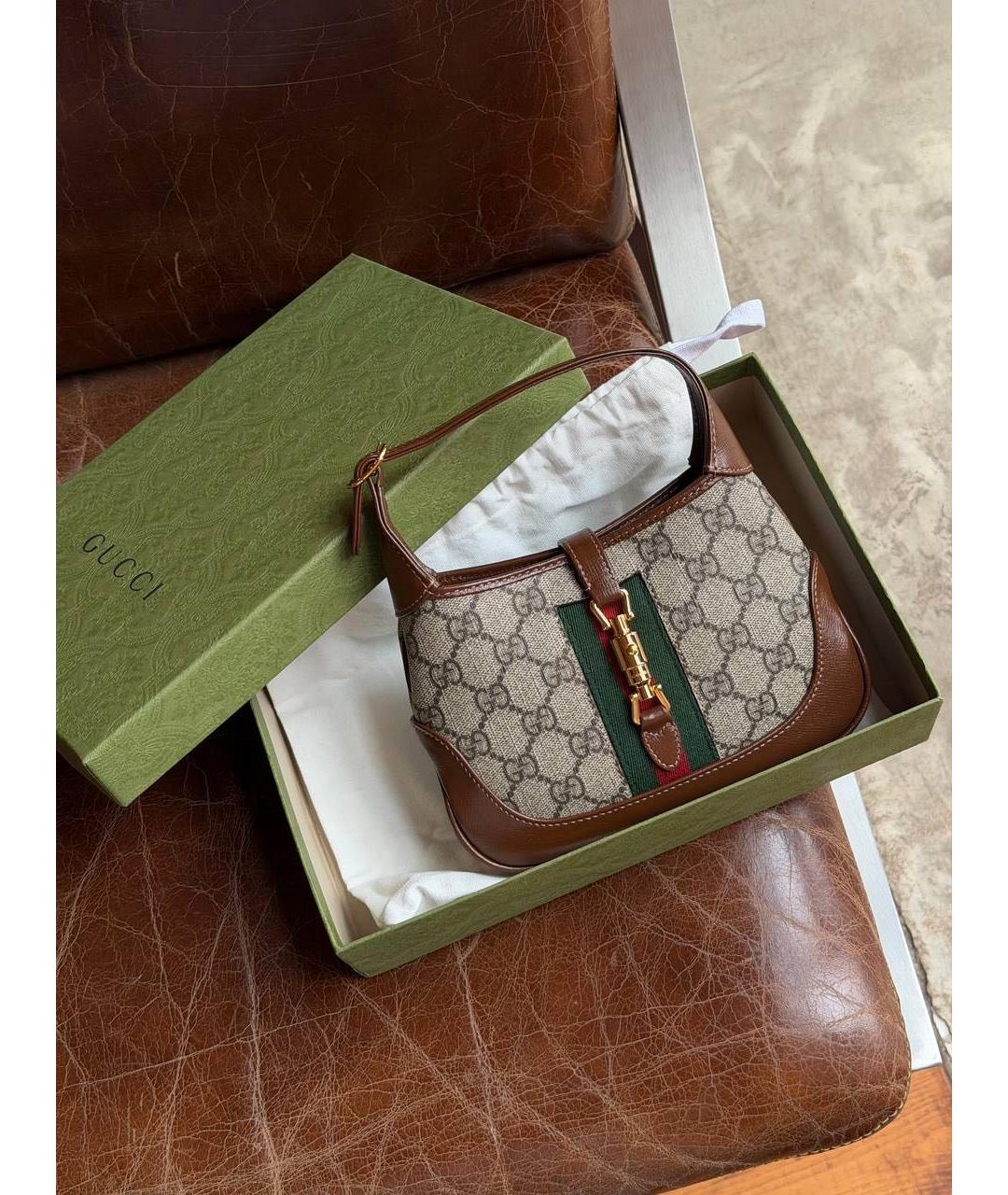 GUCCI Коричневая тканевая сумка с короткими ручками, фото 6