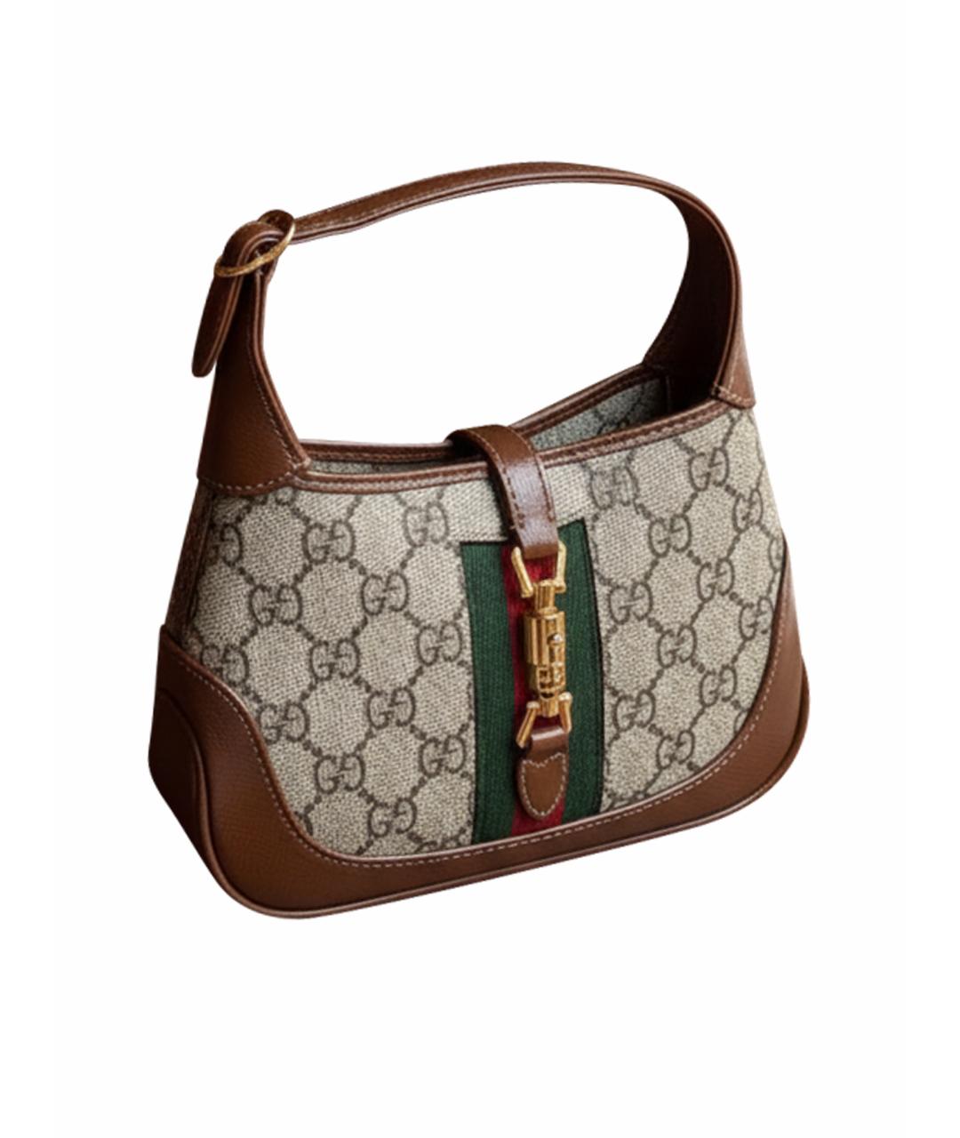 GUCCI Коричневая тканевая сумка с короткими ручками, фото 1