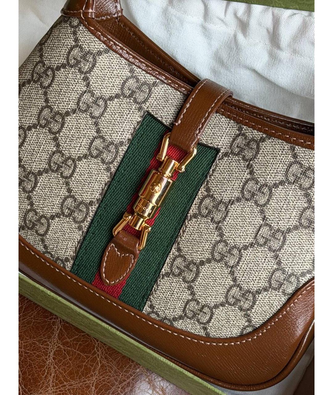 GUCCI Коричневая тканевая сумка с короткими ручками, фото 4