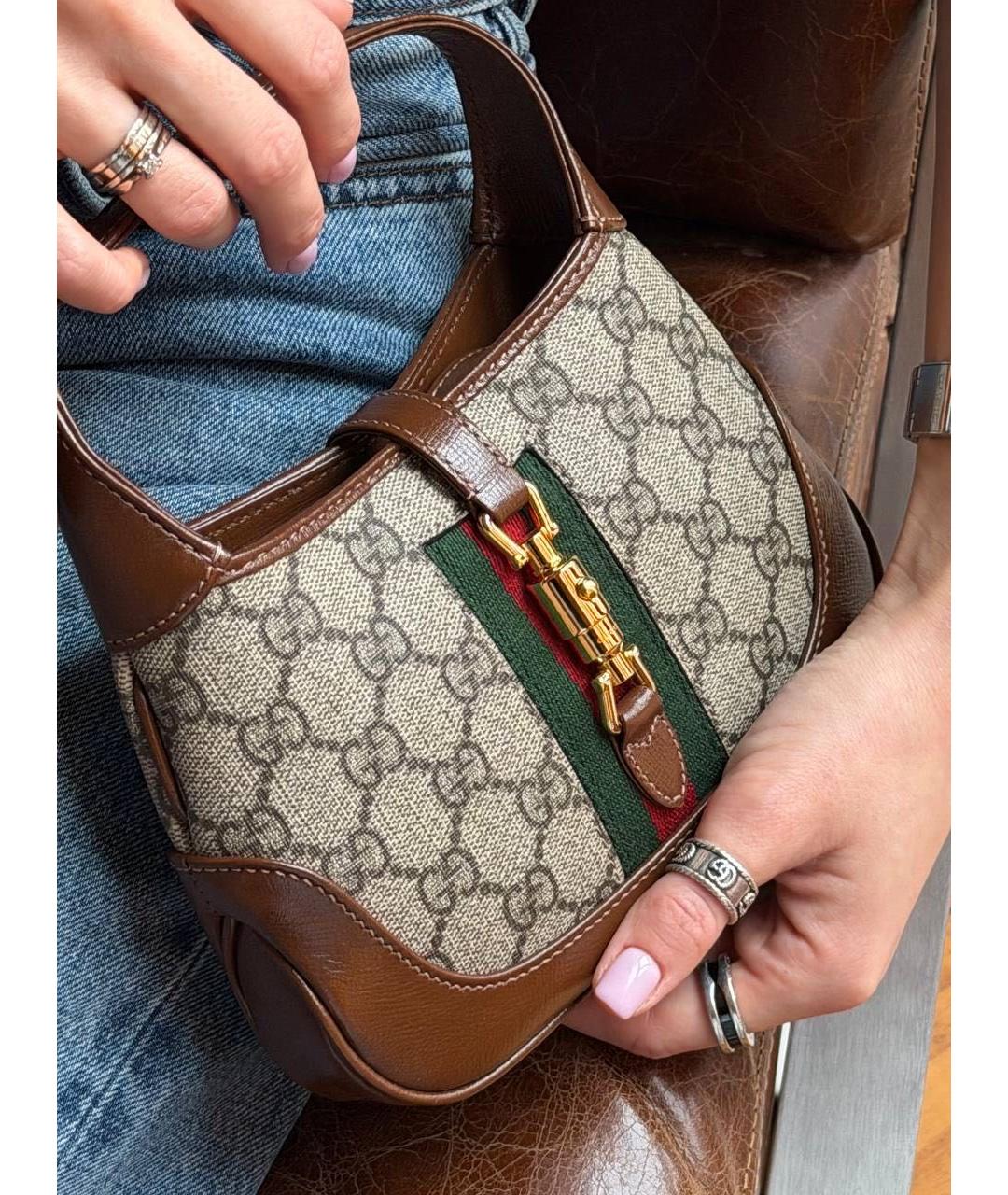 GUCCI Коричневая тканевая сумка с короткими ручками, фото 3