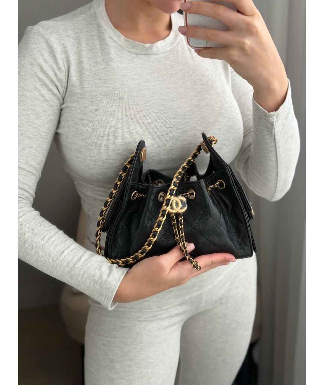 CHANEL Черная кожаная сумка тоут, фото 4
